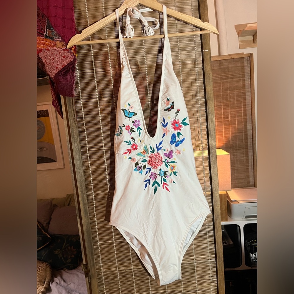 Johnny Was Mariposa embroidered one piece swim suit